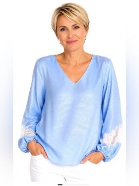 Massimo Dutti Light Blue Long Sleeve Tunic with Lace Cuffs